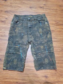 G-115 Boys Size 18 Kids Camouflage Cargo Distressed Paint Splatter Shorts