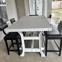 Solid Wood High Table w/Bench and 3 chairs 