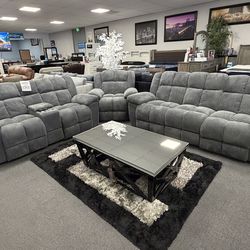 Plush Gray Sofa & Loveseat + FREE Recliner Chair