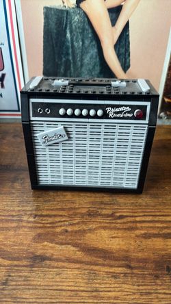 Red electric Lego guitar and Lego amp