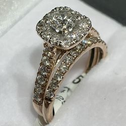 10k Rose Gold Diamond Engagement Ring With Wedding Band. Ring Size 5