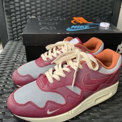 Nike Air Max 1 Patta “Waves” Noise Rush Maroon + Extra Sail Laces Mens 8.5 