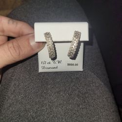 Sterling Silver Diamond Hoop Earrings 