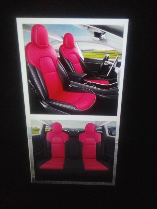 New Seat Cover Set For 2017-2023 Tesla Model 3 Complete Set Red And Black