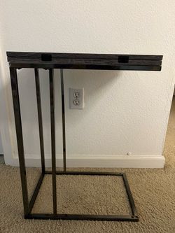Folding C-Shaped Side Table / Laptop Table – Dark Wood Finish