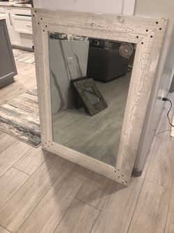 New white wooden distressed mirror