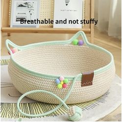 cat bed basket woven from cotton or paper rope
