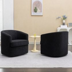 SEYNAR Modern Boucle Upholstered 360 Degree Swivel Accent Club Chair Set of 2 - Black