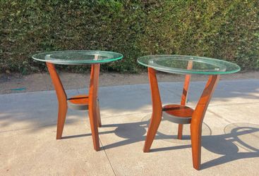 Side Tables End Tables Round Glass Wood Base