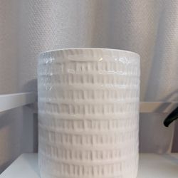 White textured cylinder vase/ jar