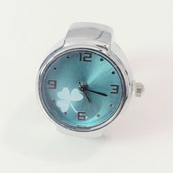 Silver Blue Face Women's Men's Ring Watch Band Quartz Gift