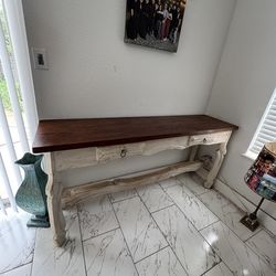 Beautiful reclaimed wood made in Mexico solid wood buffet sofa table  we bought these in San Antonio in 2022 when the stores still had no furniture.  