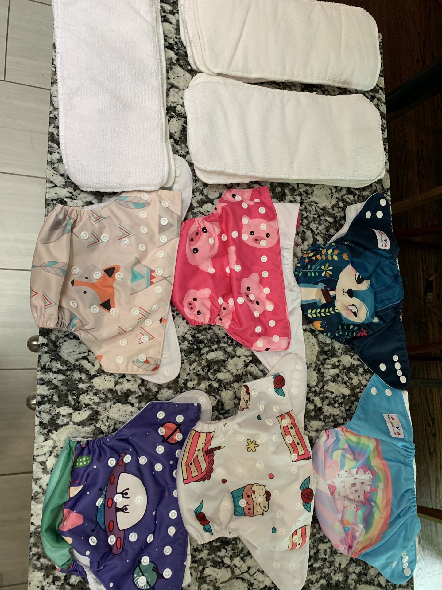 Cloth Diaper- Set of 6 Alva Baby printed cloth diaper (mix n match- choose 6 colors only) with 11 white insertsv