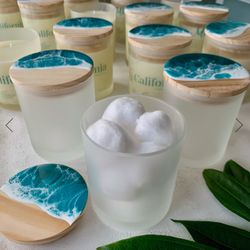 Frosted 15oz Candle Container Glass Jar Wood Lid