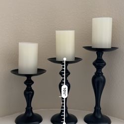 Set of 3 solid brass black candlesticks