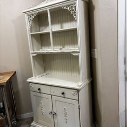 White Hutch Cabinet - Rustic farmhouse display case