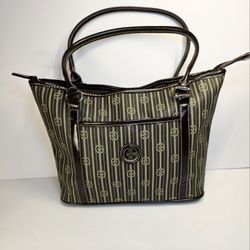 NEW Giani Bernini Signature Stripe Brown/Taupe Shoulder Bag Tote Style # 8558RP NWT