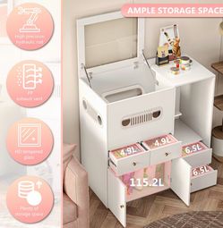 40.2" Hidden Cat Cabinet with Hydraulic Glass Door and Storage, Modern White Cat Litter Box Enclosure Furniture for Living Room