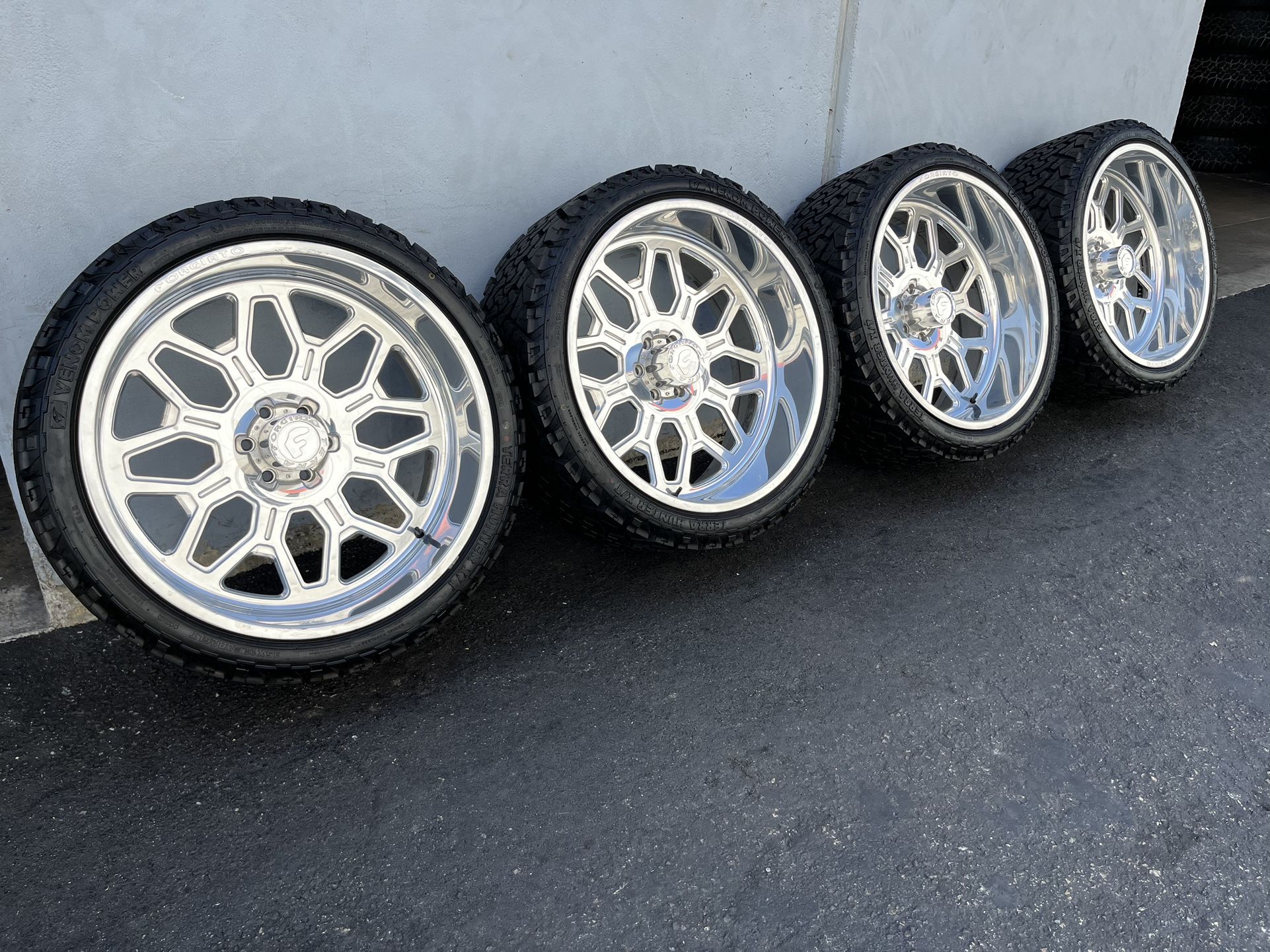 26x12 Forgiato Polished Off Road Wheels/Rims with 35” Venom Power X/T Hybrid Terrain Tires