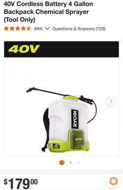 Ryobi 40V 4-Gallon Cordless Backpack Sprayer