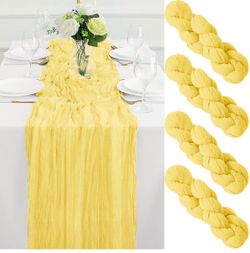 4Pack Light Yellow Cheesecloth Table Runner 10FT Gauze Cheese Cloth Table Runner 35x120Inch Long Boho Spring Easter Table Runners Rustic Sheer Table R