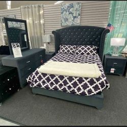 Just $10 Down Payment Finance ▪️ Melody Velvet 4 Piece Queen Bedroom Set🛑New