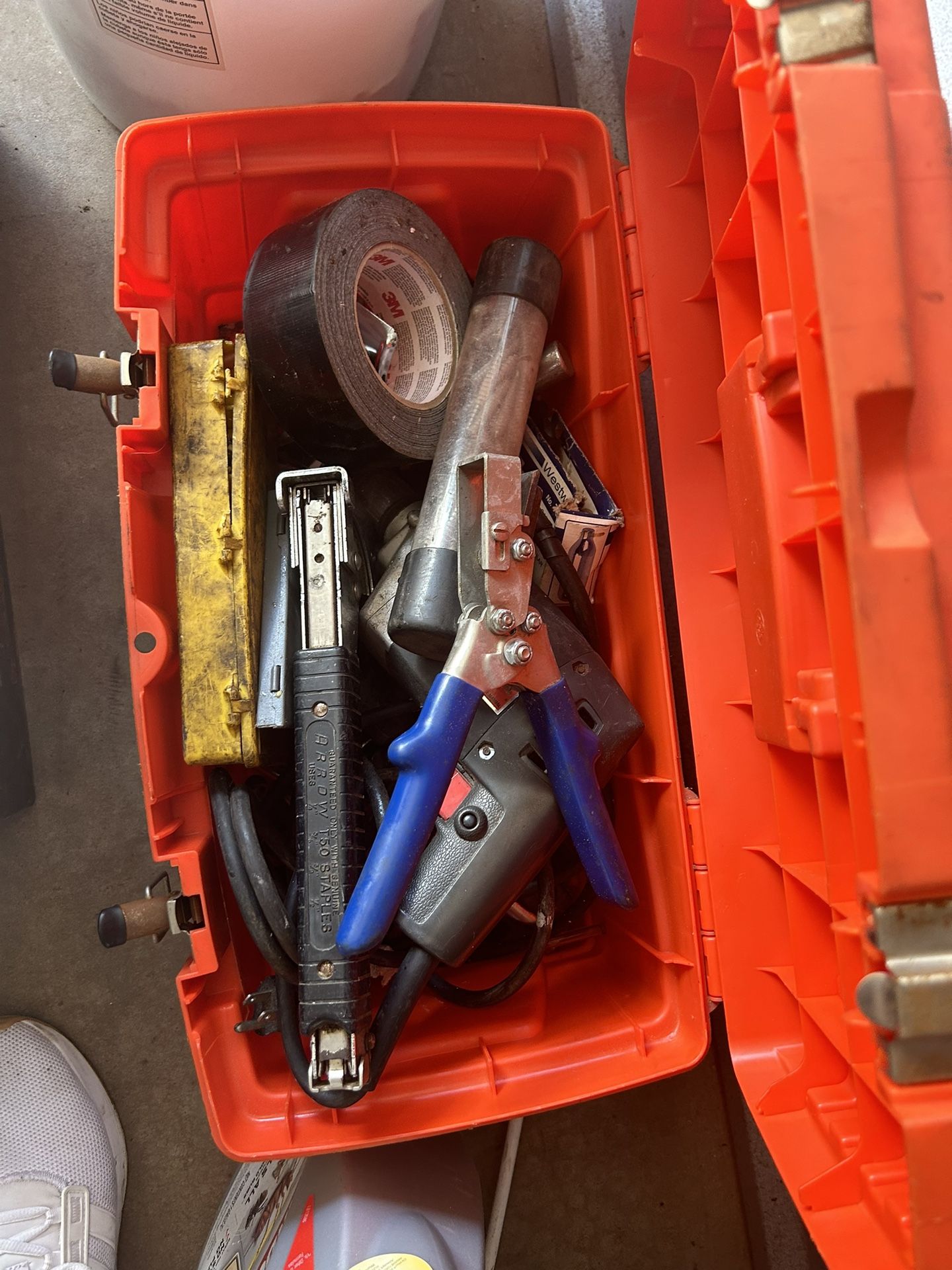 Tool Box With Tools, Staple Gun, And Hammer Drill