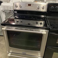 MAYTAG GLASS TOP ELECTRIC STOVE RANGE OVEN WORKS LIKE NEW FREE WARRANTY 