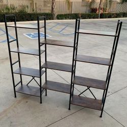 New In Box 60x10x56 Inch Height 4 Tier Bookshelf Display Triple Shelf Rack Steel Frame Rustic Brown Laminate Cab Separate Shelves 