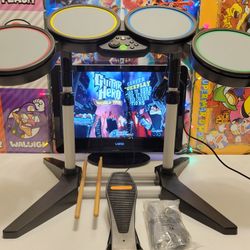 PS2 Wired Rockband Guitar Hero Drums Mic Kicker Band Set Video Game