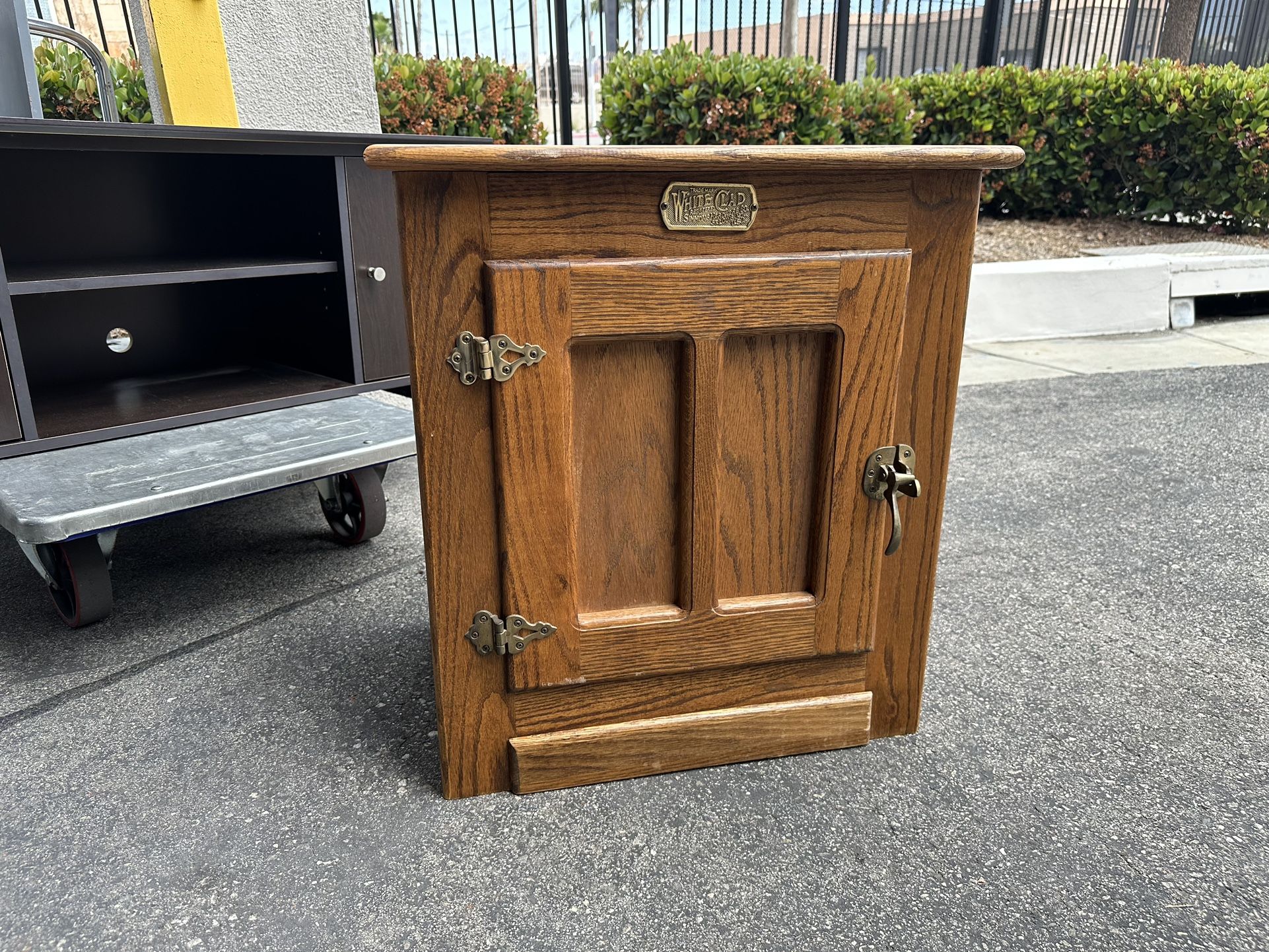 Vintage Antique Oak Ice Box Night Stand Trademark White Clad Simmons