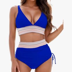 Brand New High Waisted 2 Piece Royal Blue Bikini 