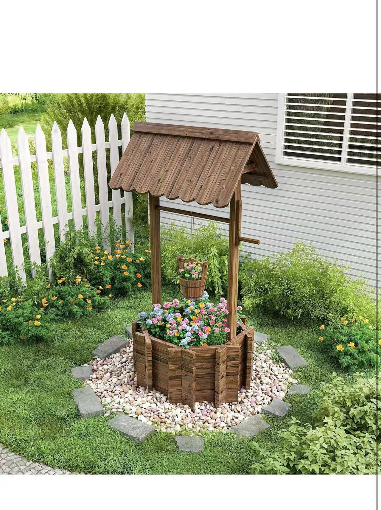 🔥 final sale🔥Wishing Wells for Outside, Wooden Wishing Well Planter for Yard, Upgrade Wishing Well with 4 Reinforced Rod & Hanging Bucket for Garden