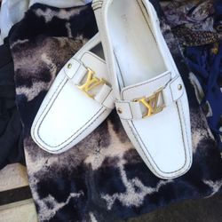 White Louis Vuitton Leather Loafers Size 10