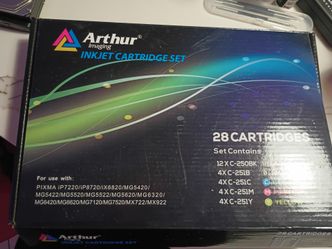 Arthur Imaging Inkjet Cartridge Set (28-pack) designed as a compatible replacement for several Canon PIXMA printer models. This universal cartridge se