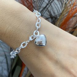 S925 silver heart bracelet,Silver hearts bracelet,chunky bracelet,Silver Heart Necklace,Heart Charm Bracelet,Gift for her
