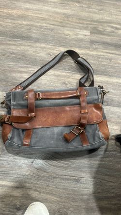 Gray canvas leather trim messenger bag