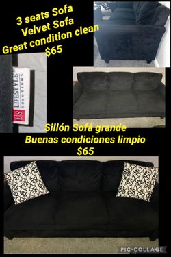 Velvet couch Sofa great condition clean need it gone please for $65