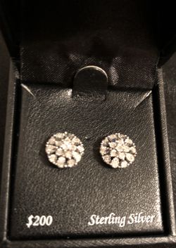 Diamond And Sterling Silver Earrings