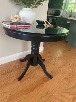 Wood black rooms table 36” with thick glass top