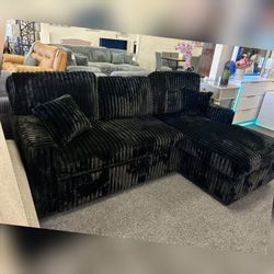 Black corduroy sectional sofa brand new comijg in boxes