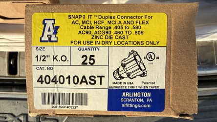 Arlington 404010AST Snap-2-It Snap-In Duplex Connector 1/2" New!!! 25pcs/Box Retail: $93/Box I Have 2 Boxes $55/Box or $100 For Both