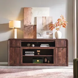 Dark Walnut Wood TV Stand with Storage