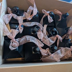 12 Black  Metal Lanterns with Dust Pink Ribbon Bows and Candles