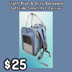 NEW Light Blue & Grey Backpack Softside Small Pet Carrier: njft