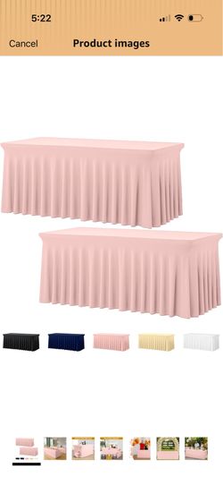 2 Pack Pink Spandex Fitted Tableclothes for 6 Foot Rectangle Tables, Wrinkle Free 6FT Fitted Table Cover, Stretch Tablecloth Table Skirt for Party, Ba