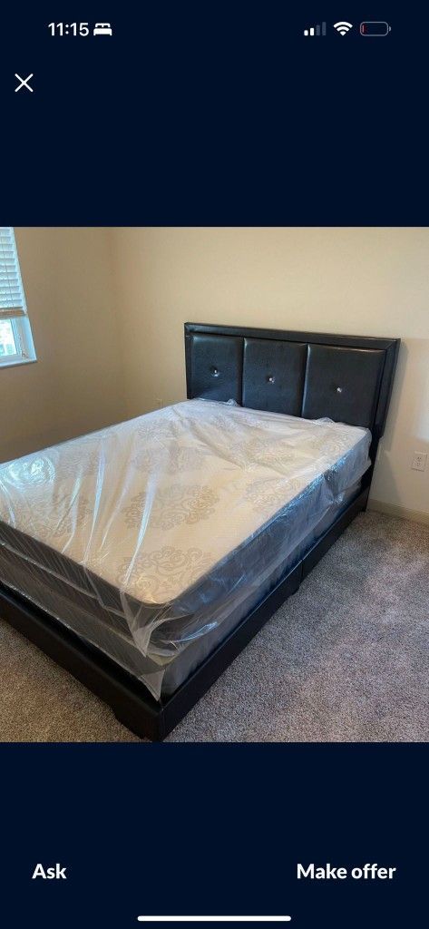 NEW BED FRAME FULL SIZE WITH MATTRESS AND BOX SPRING 3PCS 