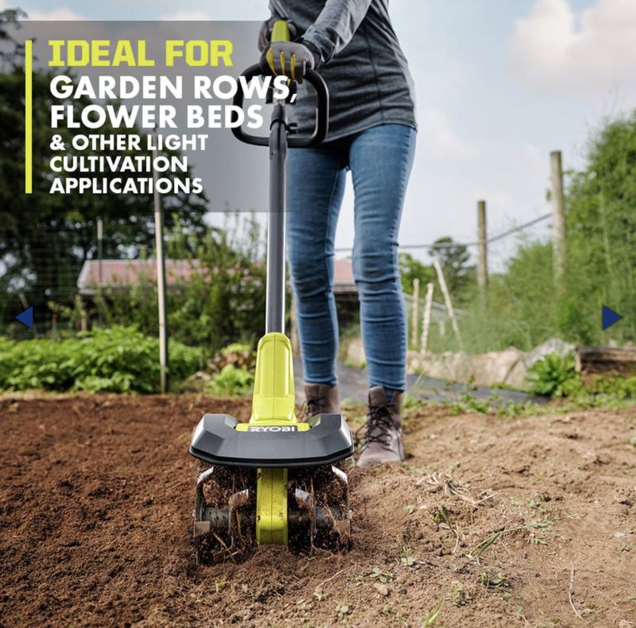 RYOBI ONE+ 18V 8 in. Cordless Cultivator with 4.0 Ah Battery and Charger