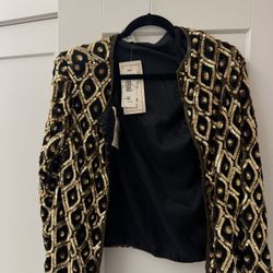 Vintage Stenay Silk Gold Sequin Beaded Jacket – Size Medium - NWT