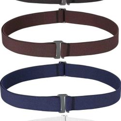 NEW! Invisible Stretch Belts, 4Pack, No Show Elastic Web 1.1" Strap Belt w/ Flat Buckle, Adjustable